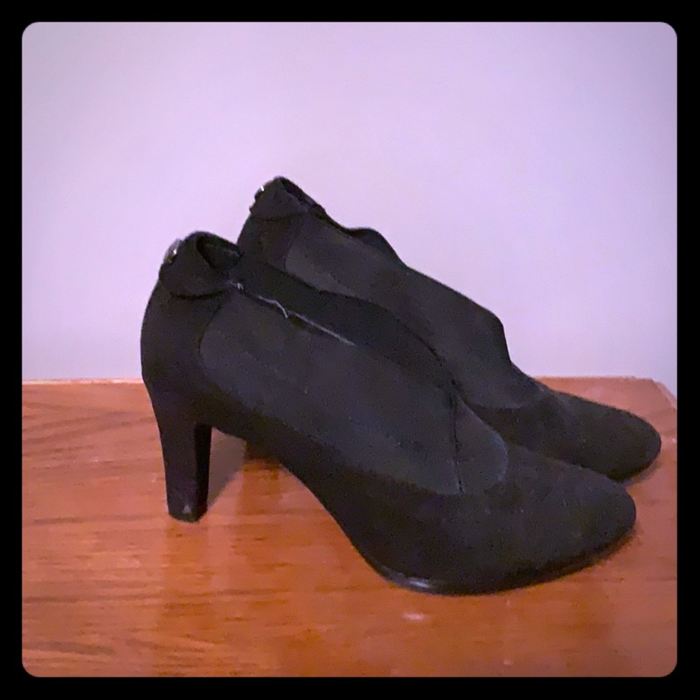 Anne Klein Black Suede Heeled Booties